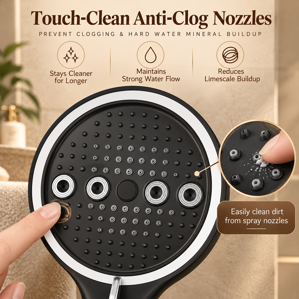 Rainvale High-Pressure Shower Head – 6 Spray Modes